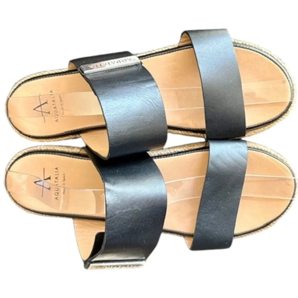Aquatalia Mae Espadrille Platform Sandals - Black and Natural - 8M